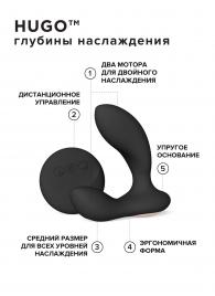 Черный вибромассажер простаты с пультом ДУ Hugo 2 Remote - Lelo - в Мурманске купить с доставкой