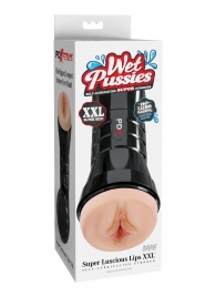 Телесный мастурбатор-вагина в черной колбе Super Luscious Lips XXL - Pipedream - в Мурманске купить с доставкой