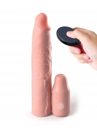 Телесная вибронасадка на член 3  Vibrating Mega X-tension with Remote - 22,9 см. - Pipedream - в Мурманске купить с доставкой