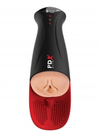 Телесный мастурбатор-вагина в черной колбе с вибрацией Fuck-O-Matic Pro XL - Pipedream - в Мурманске купить с доставкой