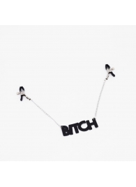 Зажимы на соски с кожаной подвеской Bitch - Crazy Handmade - купить с доставкой в Мурманске
