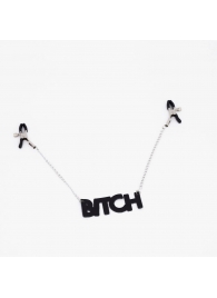 Зажимы на соски с кожаной подвеской Bitch - Crazy Handmade - купить с доставкой в Мурманске