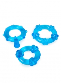 Набор из 3 синих эрекционных колец с различным рельефом - Erowoman-Eroman - в Мурманске купить с доставкой