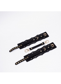 Черный кожаные оковы с узорами и золотистой фурнитурой - Crazy Handmade - купить с доставкой в Мурманске
