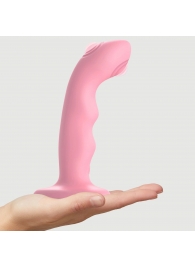 Розовая насадка-стимулятор Strap-On-Me Tapping Dildo Wave - Strap-on-me - купить с доставкой в Мурманске