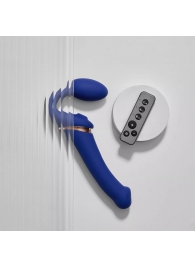 Синий безремневой страпон Multi Orgasm Bendable Strap-On size L с клиторальной стимуляцией - Strap-on-me - купить с доставкой в Мурманске