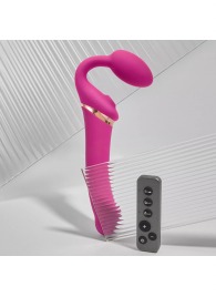 Ярко-розовый безремневой страпон Multi Orgasm Bendable Strap-On size L с клиторальной стимуляцией - Strap-on-me - купить с доставкой в Мурманске