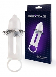 Эластичная насадка на пенис с подхватом мошонки и стимулирующими «ресничками» - Sextaz - в Мурманске купить с доставкой
