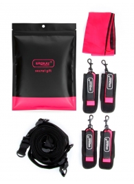 Черно-розовый эротический набор: фиксатор, оковы, наручники, повязка - Erokay - купить с доставкой в Мурманске