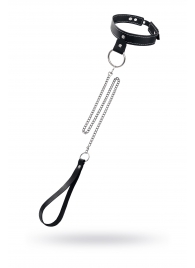 Черный узкий однослойный ошейник с серебристым поводком-цепочкой - Pecado - купить с доставкой в Мурманске