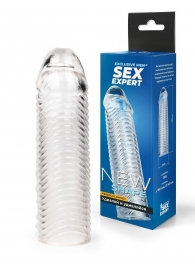 Прозрачная закрытая насадка на пенис с ребрышками - 16 см. - Sex Expert - в Мурманске купить с доставкой
