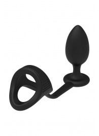 Черное эрекционное кольцо с анальной пробкой Cockstrap With Anal Plug - Dream Toys - в Мурманске купить с доставкой