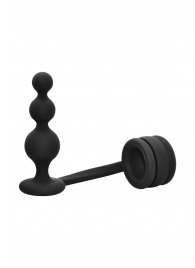 Черное эрекционное кольцо с анальной елочкой Cockring With Beaded Anal Plug - Dream Toys - в Мурманске купить с доставкой