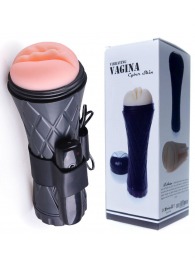 Телесный мастурбатор-вагина в черной колбе с вибрацией - Boys of Toys - в Мурманске купить с доставкой