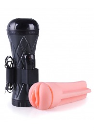 Телесный мастурбатор-вагина в черной колбе с вибрацией - Boys of Toys - в Мурманске купить с доставкой
