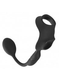 Черное виброкольцо с анальной пробкой Cock Ring with RC Butt Plug - Orion - в Мурманске купить с доставкой