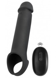 Черная вибронасадка для пениса с хомутом для мошонки и пультом ДУ Remote Controlled Penis Extension - Orion - в Мурманске купить с доставкой