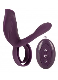 Фиолетовая насадка на член с клиторальным отростком и пультом ДУ RC Couple’s Vibrator 2 - Orion - в Мурманске купить с доставкой