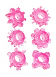 Набор из 6 розовых эрекционных колец с различным рельефом - Erowoman-Eroman - в Мурманске купить с доставкой