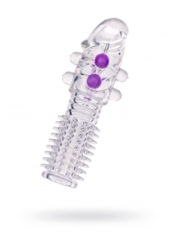 Гелевая прозрачная насадка с шариками и шипами - 14 см. - Toyfa Basic - в Мурманске купить с доставкой