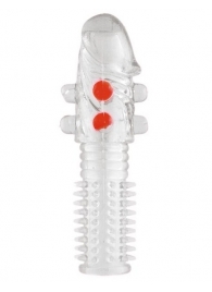 Гелевая прозрачная насадка с шариками и шипами - 14 см. - Toyfa Basic - в Мурманске купить с доставкой