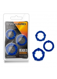 Набор из 3 синих эрекционных колец Stay Hard Beaded Cockrings - Blush Novelties - в Мурманске купить с доставкой