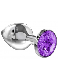 Малая серебристая анальная пробка Diamond Purple Sparkle Small с фиолетовым кристаллом - 7 см. - Lola Games - купить с доставкой в Мурманске