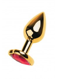 Золотистая анальная пробка с кристаллом-сердцем - 7,5 см. - ToyFa - купить с доставкой в Мурманске