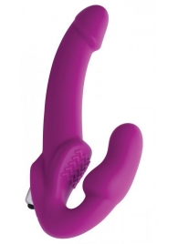 Ярко-розовый безремневой вибрострапон Evoke Vibrating Strapless Silicone Strap-on Dildo - XR Brands - купить с доставкой в Мурманске