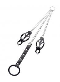 Черно-серебристые зажимы для сосков с кольцом для пениса TOYFA Metal - ToyFa - купить с доставкой в Мурманске