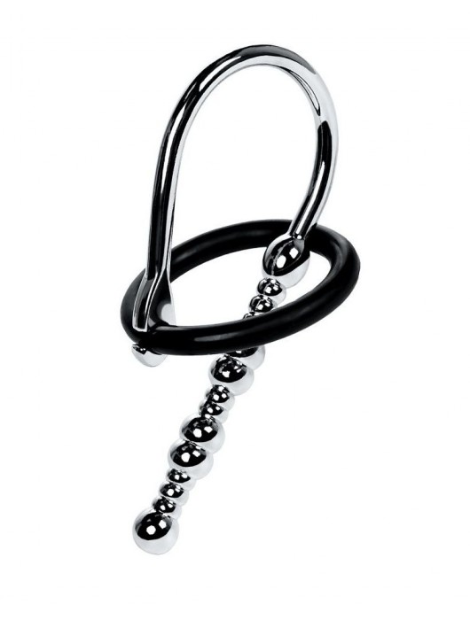 Серебристый уретральный плаг-бусины TOYFA Metal с мягким фиксириющим кольцом - ToyFa - купить с доставкой в Мурманске