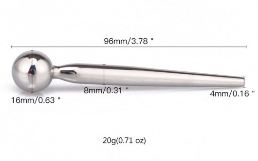 Гладкий металлический уретральный плаг с шариком - 9,6 см. - Notabu - купить с доставкой в Мурманске