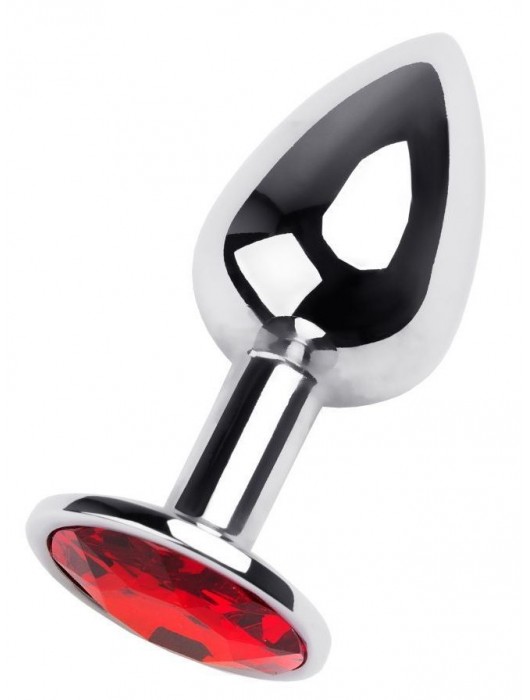 Маленькая коническая серебристая анальная пробка с красным кристаллом - 7 см. - ToyFa - купить с доставкой в Мурманске