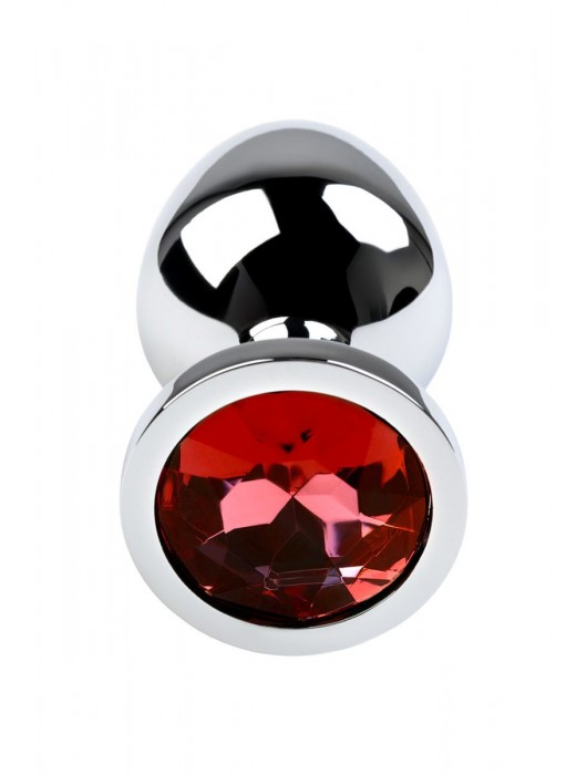Серебристая коническая анальная пробка с красным кристаллом - 8 см. - ToyFa - купить с доставкой в Мурманске