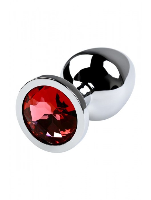Серебристая коническая анальная пробка с красным кристаллом - 8 см. - ToyFa - купить с доставкой в Мурманске