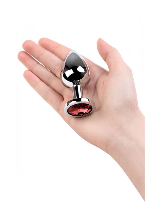 Серебристая коническая анальная пробка с красным кристаллом - 8 см. - ToyFa - купить с доставкой в Мурманске