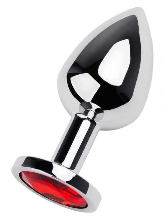 Серебристая коническая анальная пробка с красным кристаллом - 8 см. - ToyFa - купить с доставкой в Мурманске