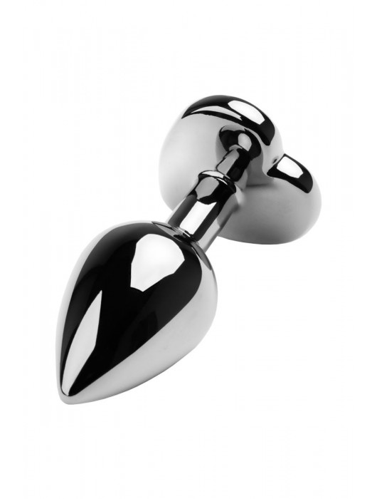 Серебристая коническая анальная пробка с красным кристаллом-сердечком - 7 см. - ToyFa - купить с доставкой в Мурманске