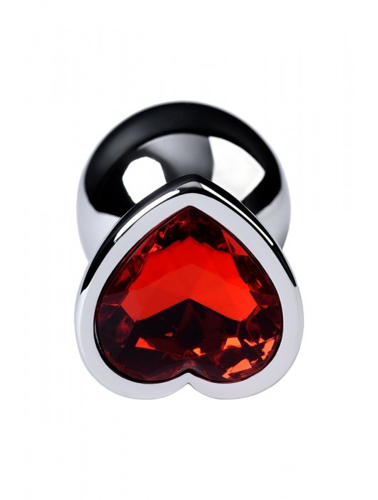 Серебристая коническая анальная пробка с красным кристаллом-сердечком - 7 см. - ToyFa - купить с доставкой в Мурманске