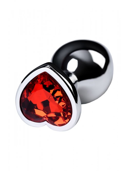 Серебристая коническая анальная пробка с красным кристаллом-сердечком - 7 см. - ToyFa - купить с доставкой в Мурманске