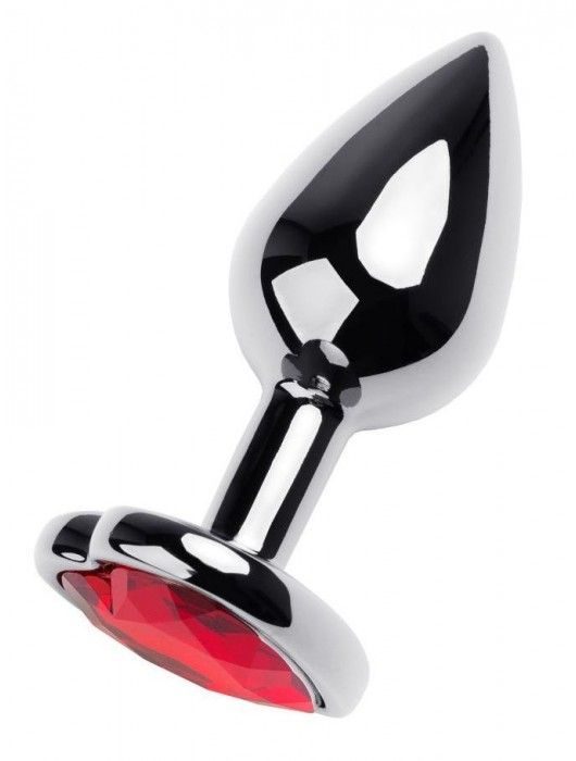 Серебристая коническая анальная пробка с красным кристаллом-сердечком - 7 см. - ToyFa - купить с доставкой в Мурманске