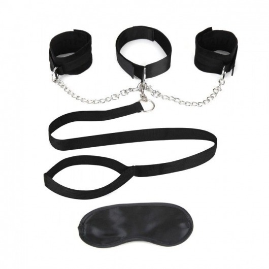 Чёрный ошейник с наручниками и поводком Collar Cuffs   Leash Set - Lux Fetish - купить с доставкой в Мурманске