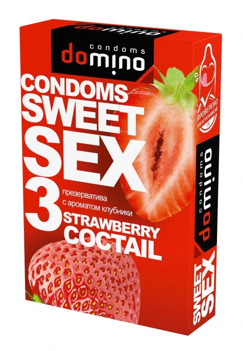 Презервативы для орального секса DOMINO Sweet Sex с ароматом клубничного коктейля  - 3 шт. - Domino - купить с доставкой в Мурманске