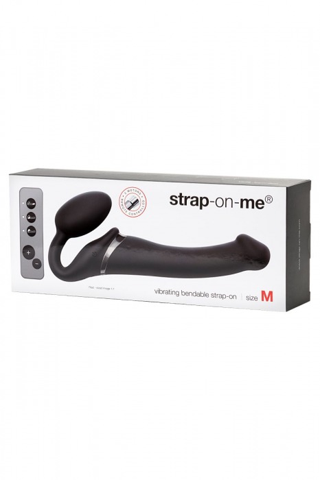 Черный безремневой вибрострапон Silicone Bendable Strap-On M - Strap-on-me - купить с доставкой в Мурманске