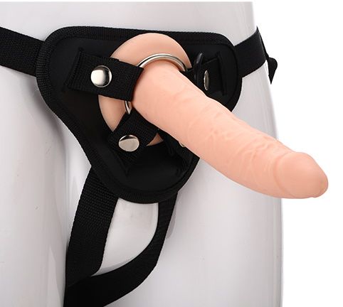 Телесный страпон на черных трусиках STRAP ON REAL DILDO - 20 см. - Dream Toys - купить с доставкой в Мурманске