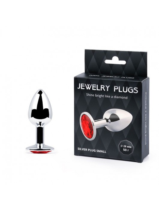 Серебристая анальная пробка с красным стразом - 7,2 см. - Anal Jewelry Plug - купить с доставкой в Мурманске