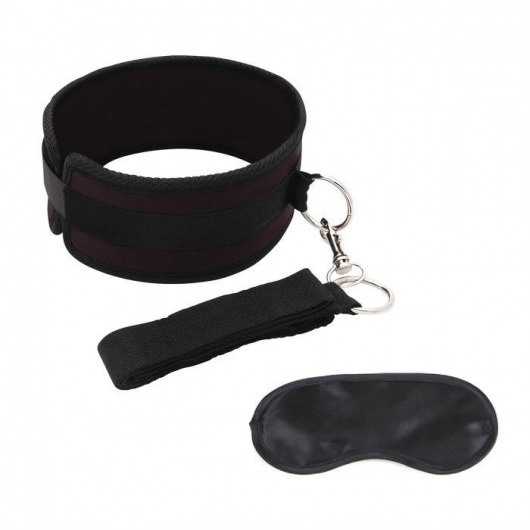 Черный ошейник с длинным поводком Collar and Leash Set - Lux Fetish - купить с доставкой в Мурманске