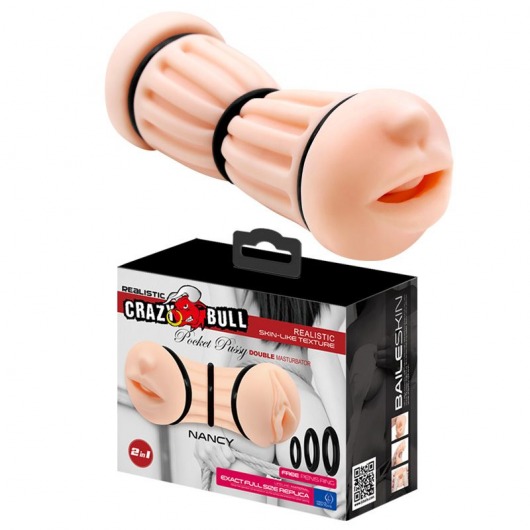 Телесный двусторонний мастурбатор Nancy - ротик и вагина - Baile - в Мурманске купить с доставкой