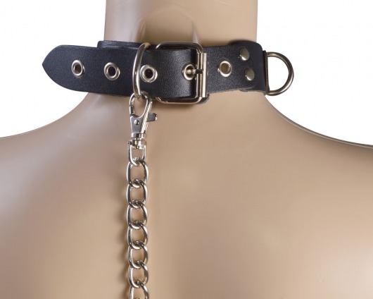 Черный кожаный ошейник Big Ring - Sitabella - купить с доставкой в Мурманске