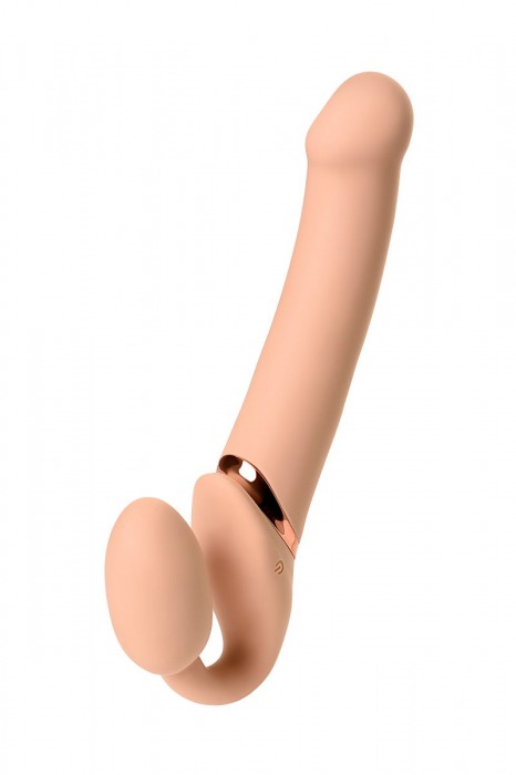 Телесный безремневой вибрострапон Vibrating Bendable Strap-On L - Strap-on-me - купить с доставкой в Мурманске